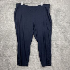 J Jill Pants Women XL Linen Stretch Blue Button Legs Beachy Lagenlook Cropped